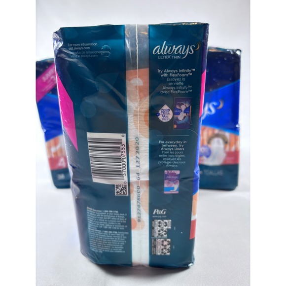 Always Ultra Thin Size 4 Overnight Pads Flexi-Wings 38 Count 3 Pack 114 Total - Picture 5 of 5